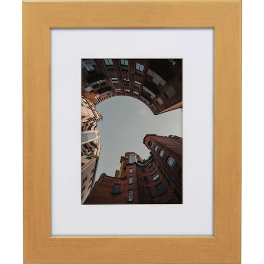 Craig Frames Bauhaus 125 Distressed Gold Picture Frame with Mat